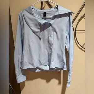 Cider Light Blue Pinstripe Asymmetrical Button Down Size S NWT Cotton Blend